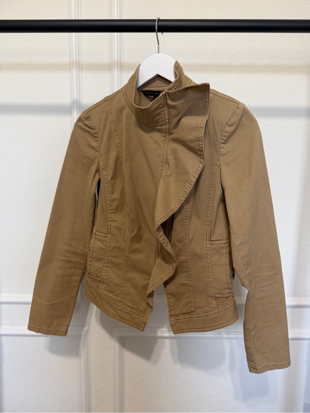 White House Black Market Tan Ruffle Front Blazer